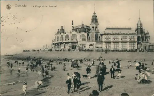 Postkaart Ostende Oostende La Plage et le Kursaal. belebt 1916  gel. Feldpost