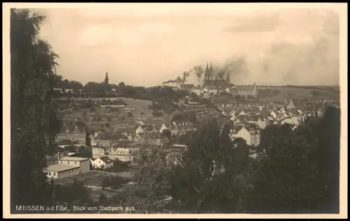 Kamenz Kamjenc Blick vom Stadtpark aus - rauchende Fabrikschlote 1927