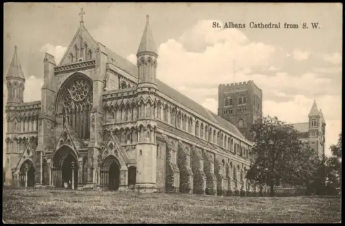 Postcard Saint Albans England St. Albans Cathedral from S. W. 1910