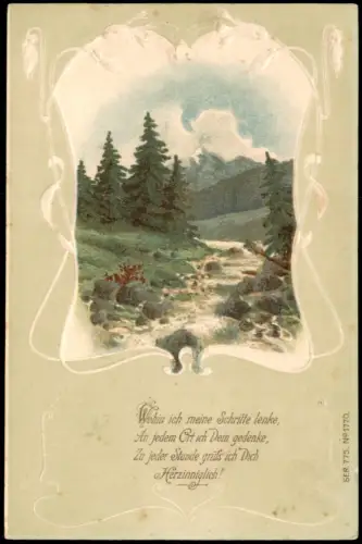 Ansichtskarte  Künstlerkarte Landschaft mit Bachlauf, Verse Gedicht 1900