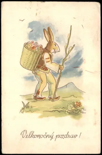 Ansichtskarte  Ostern Easter Grusskarte Osterhase 1949   gel Stempel Jelšava