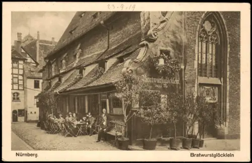 Nürnberg Bratwurstglöcklein Gasthaus Personen am Außensitz 1910