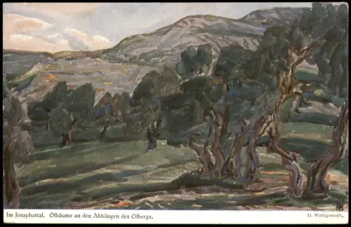 Künstlerkarte Im Josaphattal Ölbäume Ölberg nach D. Wohlgemuth 1910