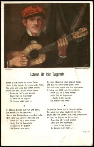 Ansichtskarte  Künstlerkarte Schön ist die Jugend, O. Kasper, Musikant 1910