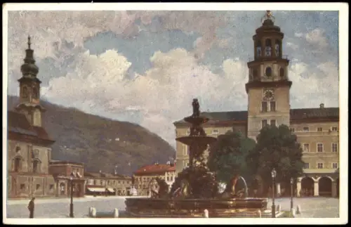 Ansichtskarte Salzburg Residenzplatz (Künstlerkarte) 1924