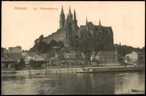 Ansichtskarte Meißen Albrechtsburg mit Schleppschiffen 1908