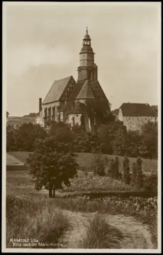 Ansichtskarte Kamenz Kamjenc Blick nach der Marienkirche 1927
