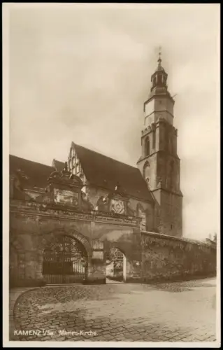 Ansichtskarte Kamenz Kamjenc Hauptkirche Marienkirche Seitenportal 1927
