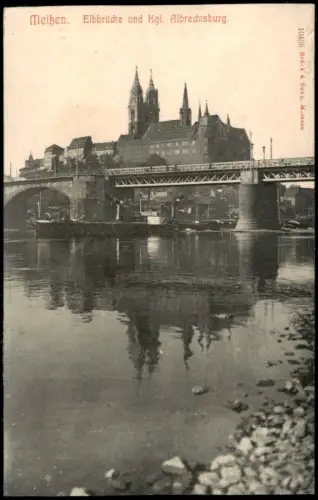 Ansichtskarte Meißen Elbbrücke durchfahrender Dampfer 1908