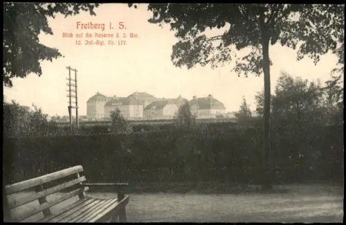 Freiberg (Sachsen) Blick auf die Kaserne d. 3. Bat.12. 3nf.-Rgt. Dr. 177. 1908