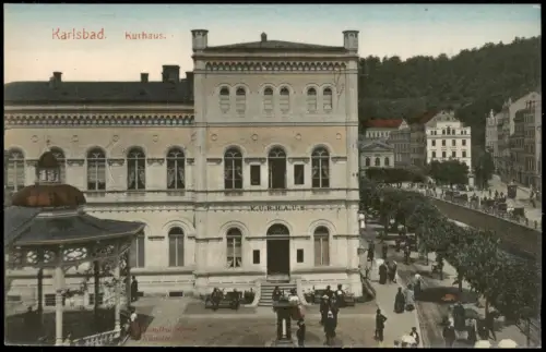Ansichtskarte Karlsbad Straßenpartie - Kurhaus Handcolorierte AK 1909