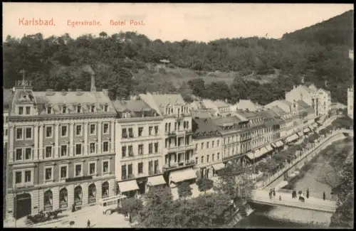 Postcard Karlsbad Karlovy Vary Egerstraße. Hotel Post. 1912