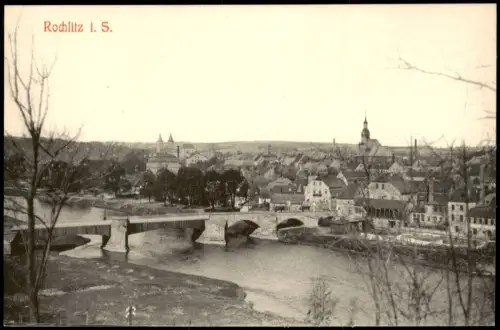 Ansichtskarte Rochlitz Stadtpartie mit Brücke 1909