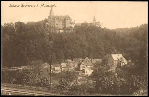Ansichtskarte Rochlitz Bahnstrecke Stadt Schloß 1909