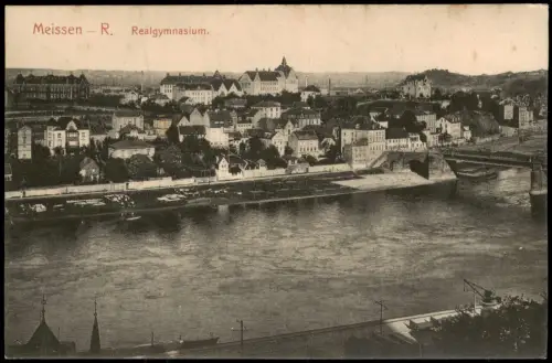 Ansichtskarte Meißen Stadt Brücke Realgymnasium 1909