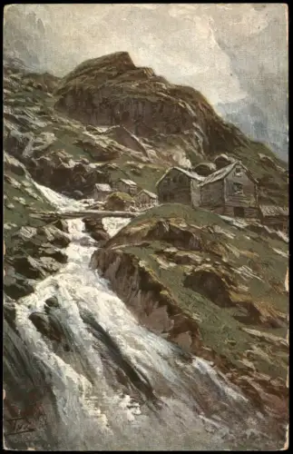 Norwegen Norge Buarthal  Waterfall Wasserfall signierte Künstlerkarte 1910