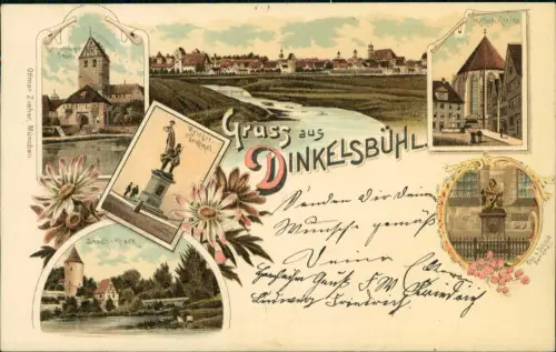 Litho AK Dinkelsbühl Totale, Stadtturm, Kirche Gruss aus... 1898