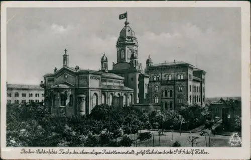 Ansichtskarte Lichterfelde-Berlin Kirche der ehemaligen Kadettenanstalt 1942   2. WK Feldpost gelaufen (Rote Vignette & Feldpoststempel)