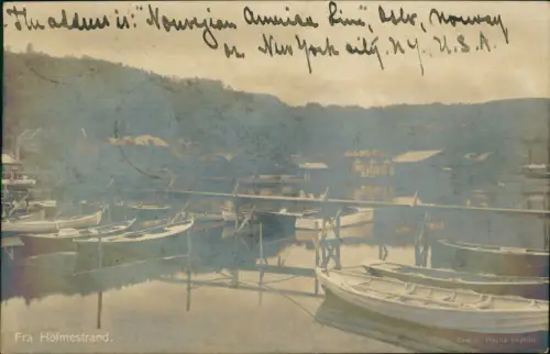 Postcard Holmestrand Ortsansicht Echtfoto-AK mit Bootsanleger 1934