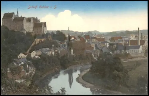 Ansichtskarte Colditz Stadtpartie und Fluß 1910