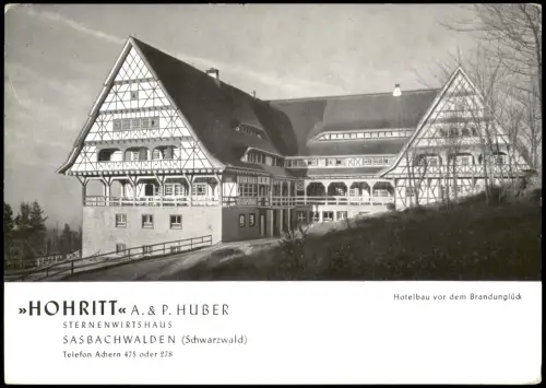 Sasbachwalden Sternenwirtshaus Hotelbau Hohritt vor dem Brandunglück 1940
