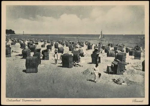 Ansichtskarte Travemünde-Lübeck Strand mit Strandkörben 1930