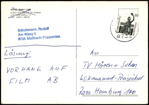 Cartolina Rivabella-Rimini Hotel Mary Lise, Rivabella di Rimini 1985