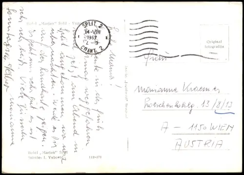 Postcard Split Split Hotel Marjan 1967