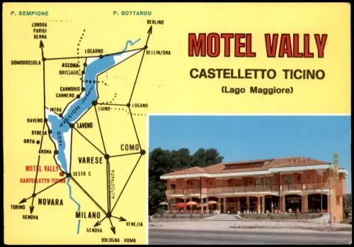 Castelletto sopra Ticino Motel Vally mit schematischer Anfahrtskarte 1983