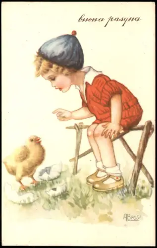 Ostern Grusskarte aus Italien, Schlüpfendes Küken Ei, buona pasqua 1930