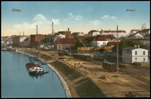 Ansichtskarte Gröba-Riesa Elbquai. Fabriken 1912