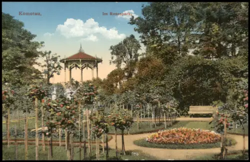 Postcard Komotau Chomutov Im Rosenpark, Pavillon - Bank 1912
