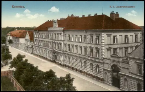 Postcard Komotau Chomutov K. k. Landwehrkaserne. 1912