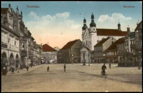 Postcard Komotau Chomutov Marktplatz Geschäfte 1912