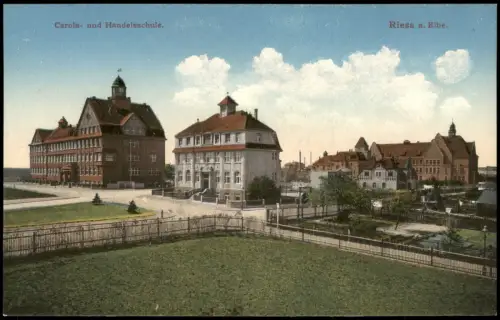 Ansichtskarte Riesa Partie Carola- und Handelsschule 1912