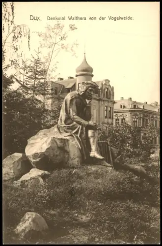 Postcard Dux Duchcov Denkmal Walthers von der Vogelweide. 1912