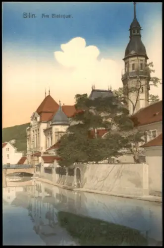 Bad Sauerbrunn-Bilin Lázně Kyselka Bílina Am Bielaquai. Stadtpartie 1912