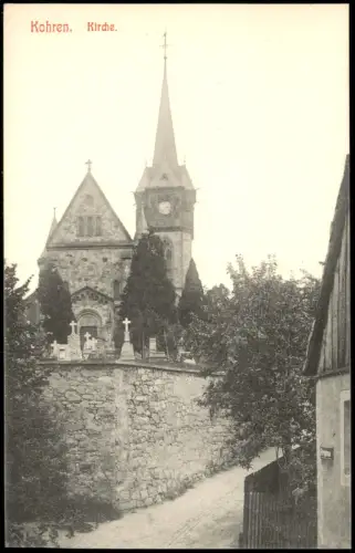 Ansichtskarte Kohren-Sahlis Kirche und Friedhof 1910