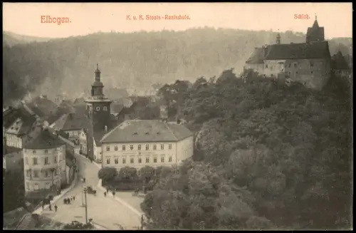Postcard Elbogen (Eger) Loket K. u. K. Staats-Realschule. 1909