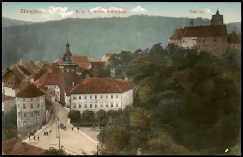 Postcard Elbogen (Eger) Loket K. u. K. Staats-Realschule. 1912