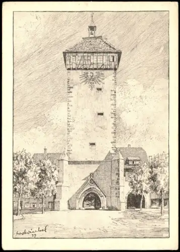 Ansichtskarte Reutlingen Künstlerkarte Tübinger Tor von Karl Winkel 1983