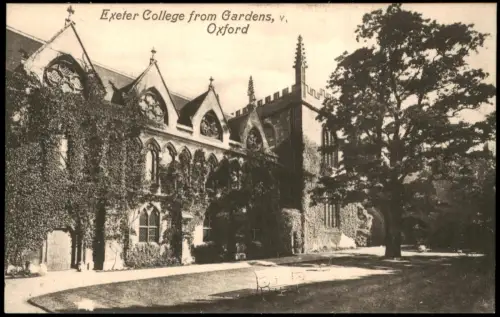 Postcard Oxford Exeter College from Gardens 1910