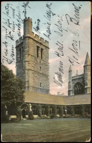 Postcard Oxford The Bell Tower and Cloisters, New College 1908