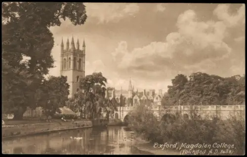 Postcard Oxford Magdalen College mit Tower und Brücke 1905