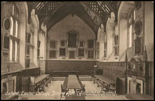 Postcard Oxford Exeter College Dining Hall 1910