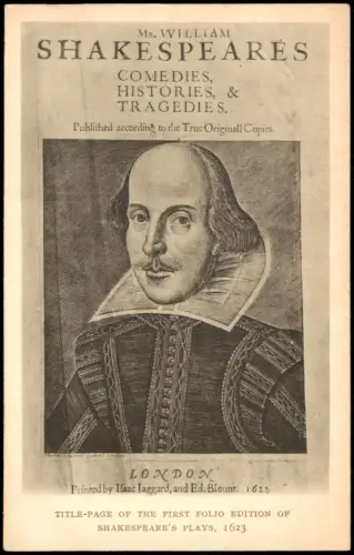Ansichtskarte  Titelblatt der First Folio Edition von William Shakespeare 1930