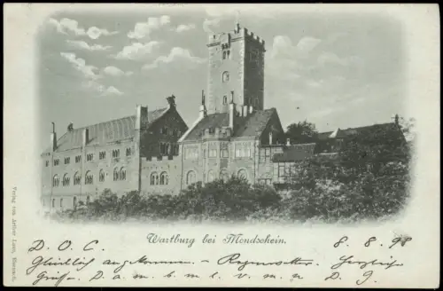 Ansichtskarte Eisenach Wartburg bei Mondschein 1898 Luna