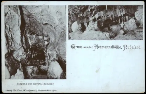 Rübeland Hermannshöhle, 2-Bild-Karten Höhlen  Eingang zur Krystallkammer. 1900
