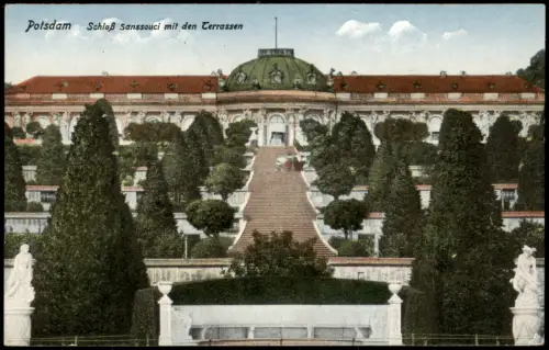 Ansichtskarte Potsdam Schloß Sanssouci mit den Terrassen 1929 gel. Finsterwalde