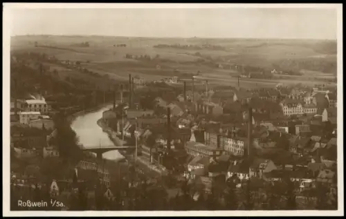Ansichtskarte Roßwein Totale mit Fabriken 1928